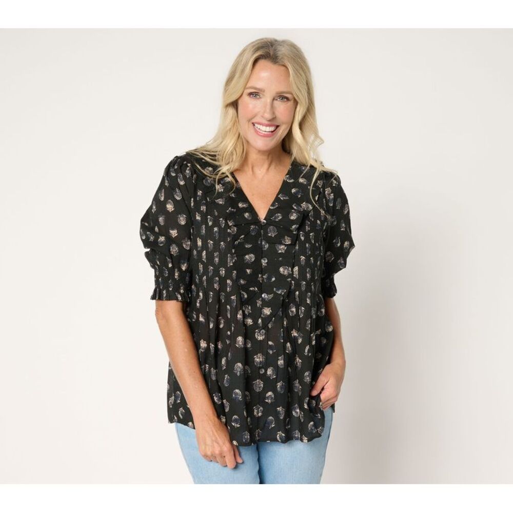 Ree by The Pioneer Woman Women's Top Plus Sz 3X Pier Printed 100% Black A701768